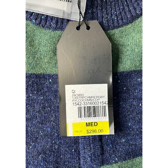 1-39 QI CASHMERE Men's Sweater Zip-Henley Blue/Green Striped Medium - Picture 13 of 16
